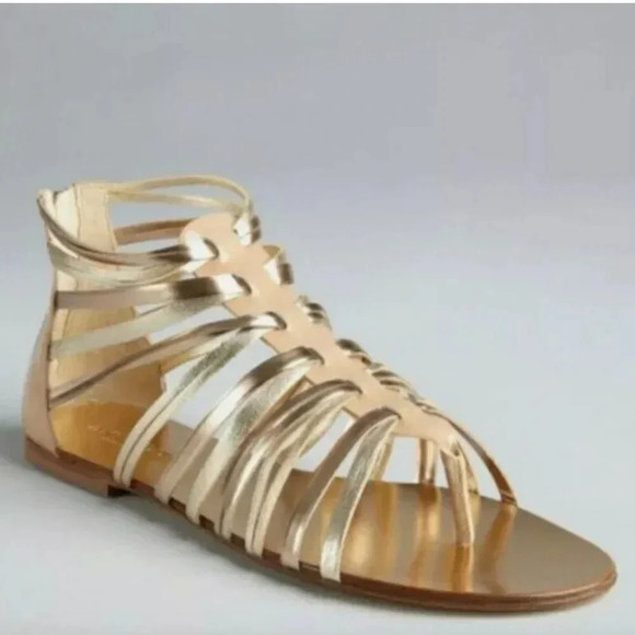 Jimmy Choo Chaya Gladiator Sandals Shoes Nude Patent Gold Leather EU 39 US 9 - Picture 1 of 12